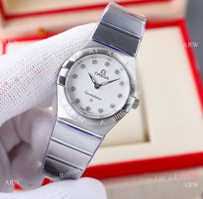 Swiss Quartz Omega Replica Watches Double Eagle 27mm Watches Steel White Dial